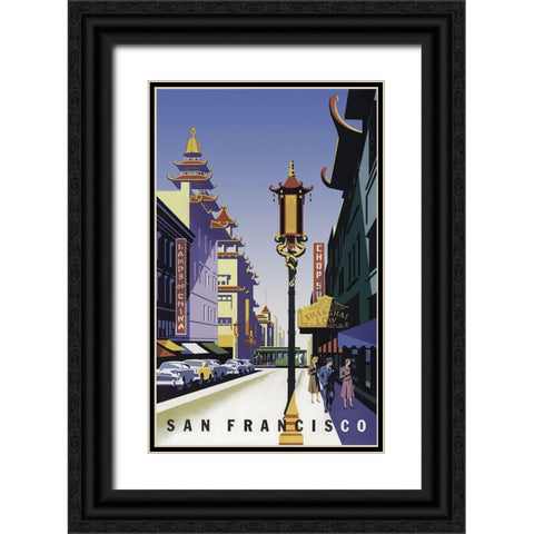 Sanfrancisco Chinatown Black Ornate Wood Framed Art Print with Double Matting by Vintage Apple Collection