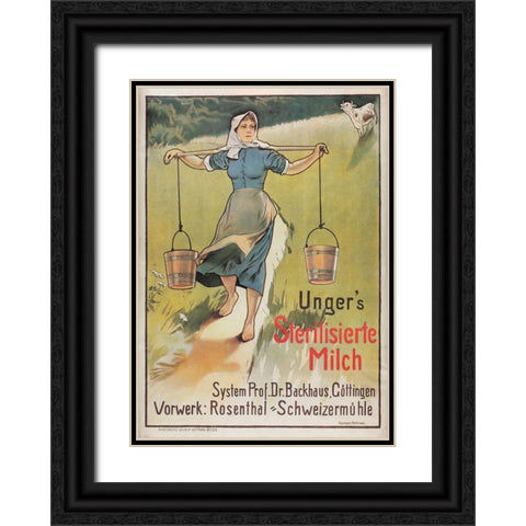 Ungers Milk Germany 1898 Black Ornate Wood Framed Art Print with Double Matting by Vintage Apple Collection