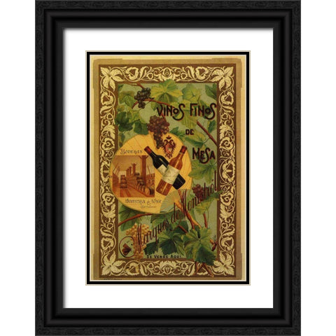 Vinos Finos Black Ornate Wood Framed Art Print with Double Matting by Vintage Apple Collection