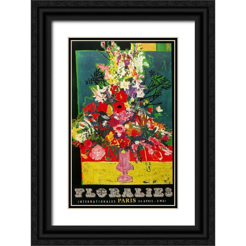 Flowersofparis Black Ornate Wood Framed Art Print with Double Matting by Vintage Apple Collection