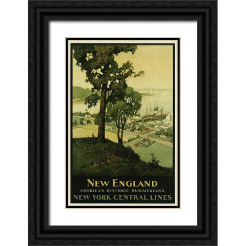 New England Ny Central Lines Black Ornate Wood Framed Art Print with Double Matting by Vintage Apple Collection