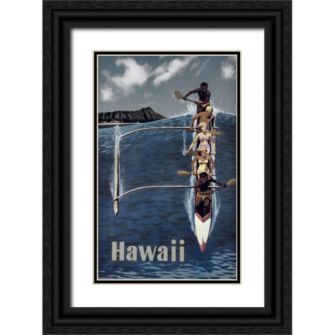 Kayak Hawaii Black Ornate Wood Framed Art Print with Double Matting by Vintage Apple Collection