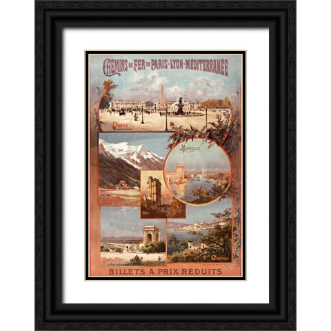 Chemins de Fer de Paris Lyon Black Ornate Wood Framed Art Print with Double Matting by Vintage Apple Collection