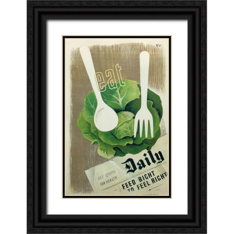 Eat Greens Black Ornate Wood Framed Art Print with Double Matting by Vintage Apple Collection