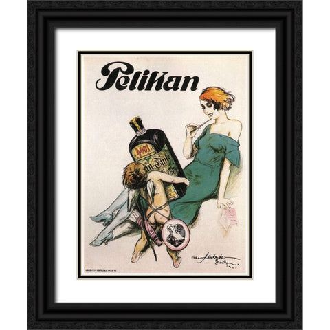 Pelikan Black Ornate Wood Framed Art Print with Double Matting by Vintage Apple Collection