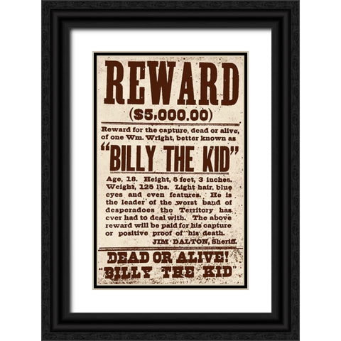 Reward Billy The Kid Black Ornate Wood Framed Art Print with Double Matting by Vintage Apple Collection