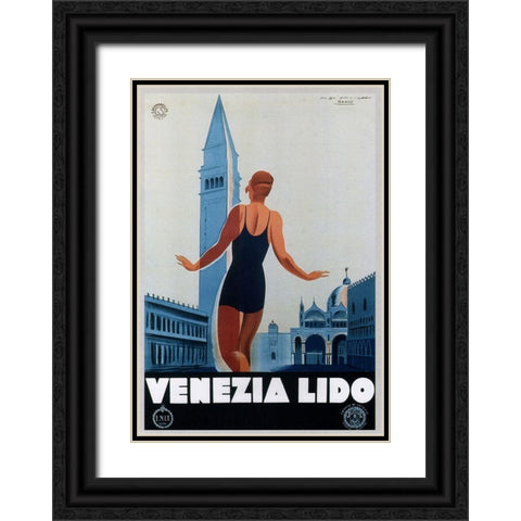 Venezia Lido Black Ornate Wood Framed Art Print with Double Matting by Vintage Apple Collection