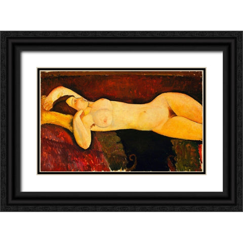 Amedeo Modigliani - Reclining Nude Arch Black Ornate Wood Framed Art Print with Double Matting by Vintage Apple Collection