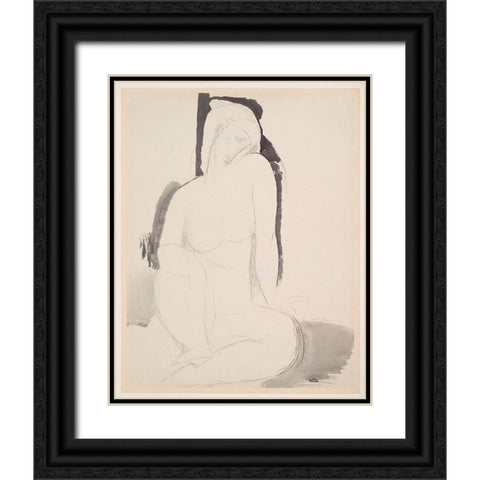 Amedeo Modigliani - Seated Nude Black Ornate Wood Framed Art Print with Double Matting by Vintage Apple Collection