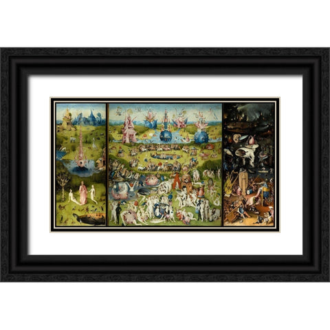 Bosch - Garden Of Earthly Delights Black Ornate Wood Framed Art Print with Double Matting by Vintage Apple Collection