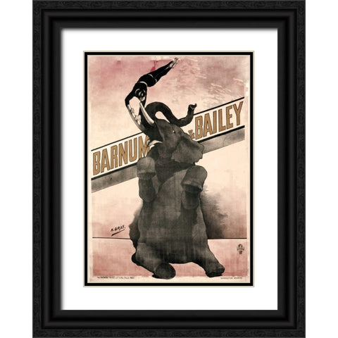 Elephant Gray Barnum And Bailey Black Ornate Wood Framed Art Print with Double Matting by Vintage Apple Collection