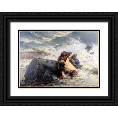 Guillou - Farewell Sun Black Ornate Wood Framed Art Print with Double Matting by Vintage Apple Collection