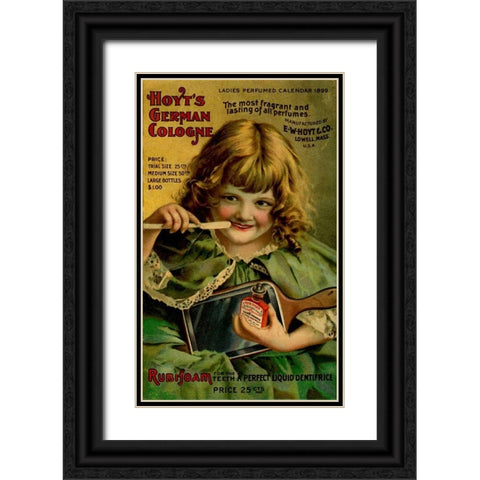 Hoyts Dentifrice Little Green Girl Black Ornate Wood Framed Art Print with Double Matting by Vintage Apple Collection