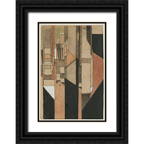 Juan Gris - Glass and Bottle Black Ornate Wood Framed Art Print with Double Matting by Vintage Apple Collection