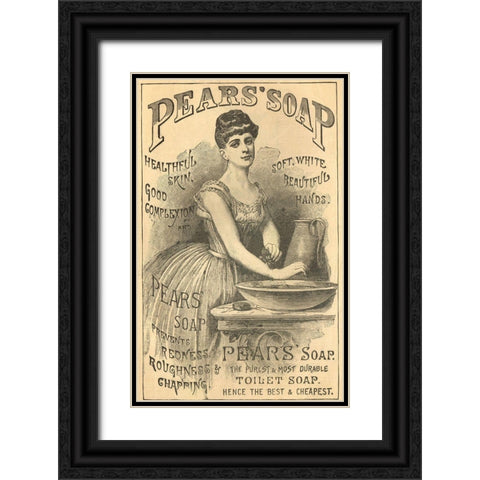 Pears Soap Washbowl Black Ornate Wood Framed Art Print with Double Matting by Vintage Apple Collection