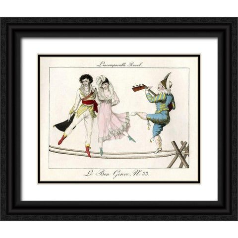 Tightrope Walkers French Black Ornate Wood Framed Art Print with Double Matting by Vintage Apple Collection
