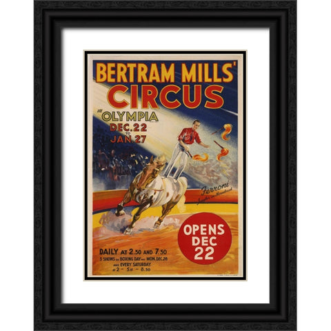 Bertram Mills Circus Black Ornate Wood Framed Art Print with Double Matting by Vintage Apple Collection