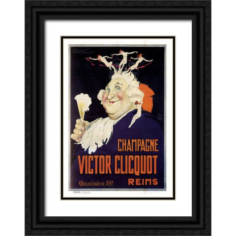 Champagne Cliquot Black Ornate Wood Framed Art Print with Double Matting by Vintage Apple Collection