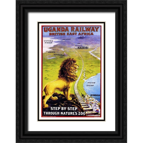 Uganda Railway Black Ornate Wood Framed Art Print with Double Matting by Vintage Apple Collection