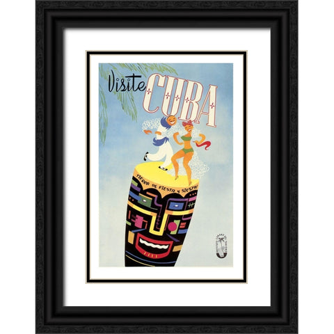Visite Cuba Black Ornate Wood Framed Art Print with Double Matting by Vintage Apple Collection