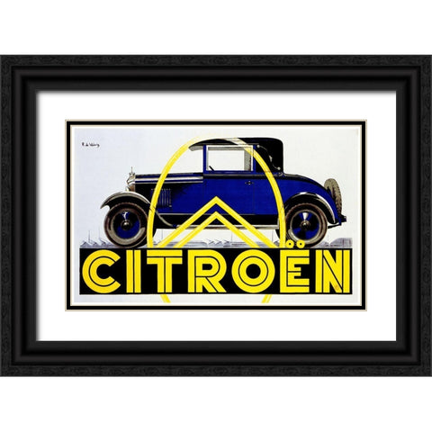 Blue Citroen Black Ornate Wood Framed Art Print with Double Matting by Vintage Apple Collection