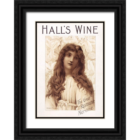 Halls Wine Black Ornate Wood Framed Art Print with Double Matting by Vintage Apple Collection