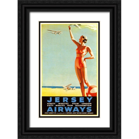Jersey Airways Great Britain Black Ornate Wood Framed Art Print with Double Matting by Vintage Apple Collection