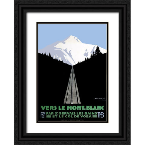 Mont Blanc Swiss Alps Black Ornate Wood Framed Art Print with Double Matting by Vintage Apple Collection