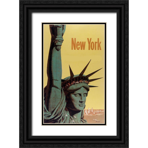 NY Liberty Black Ornate Wood Framed Art Print with Double Matting by Vintage Apple Collection
