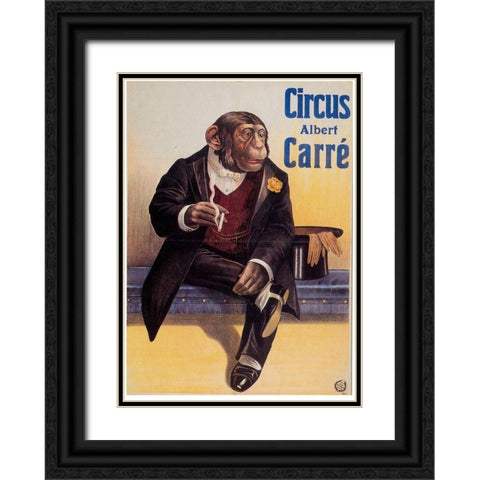 Carre Circus Chimp Black Ornate Wood Framed Art Print with Double Matting by Vintage Apple Collection