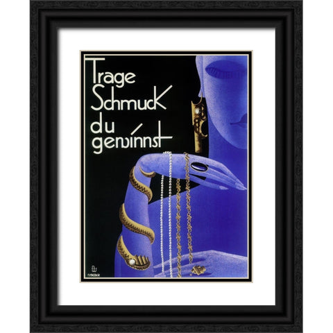 Holwein Blue Woman Jewelry Black Ornate Wood Framed Art Print with Double Matting by Vintage Apple Collection