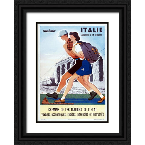 Italie Auberges Dela Jeunesse Black Ornate Wood Framed Art Print with Double Matting by Vintage Apple Collection