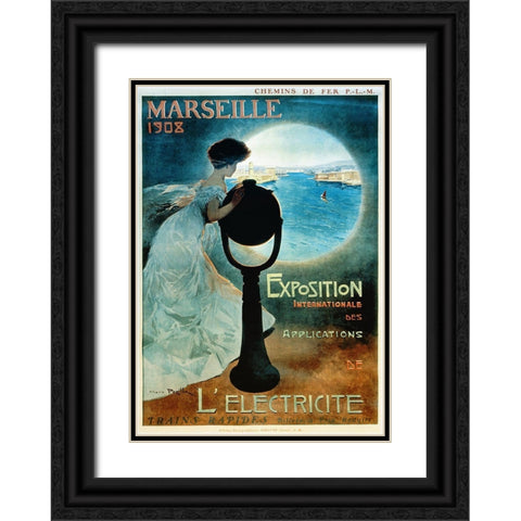 Marseille 1908 Black Ornate Wood Framed Art Print with Double Matting by Vintage Apple Collection