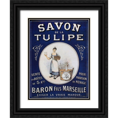 Savon Tulipe Black Ornate Wood Framed Art Print with Double Matting by Vintage Apple Collection