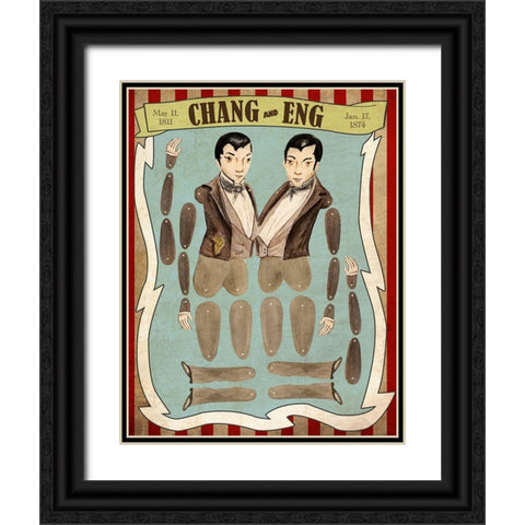 Chang and Eng Black Ornate Wood Framed Art Print with Double Matting by Vintage Apple Collection