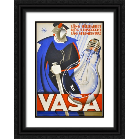 Vasa Lightbulb Black Ornate Wood Framed Art Print with Double Matting by Vintage Apple Collection