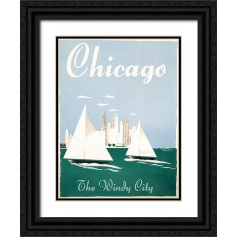 Chicago Windy City Black Ornate Wood Framed Art Print with Double Matting by Vintage Apple Collection