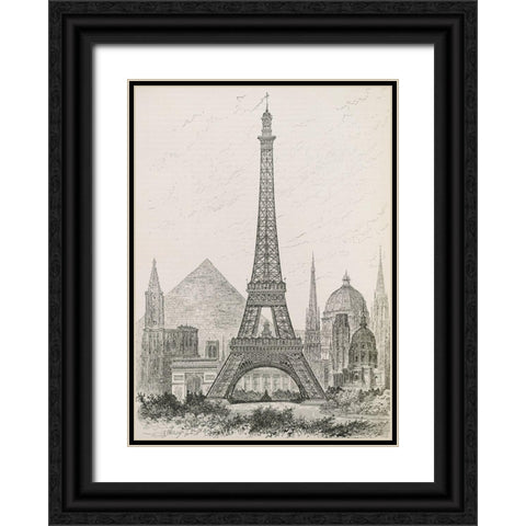 La Tour Eiffel - Hauteur CompareÂ´e Black Ornate Wood Framed Art Print with Double Matting by Vintage Apple Collection