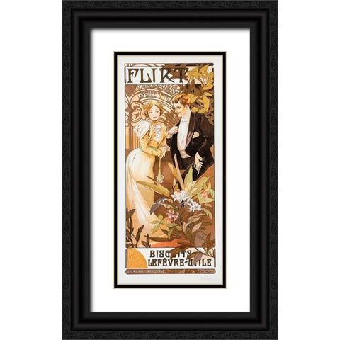 Mucha Flirt Black Ornate Wood Framed Art Print with Double Matting by Vintage Apple Collection