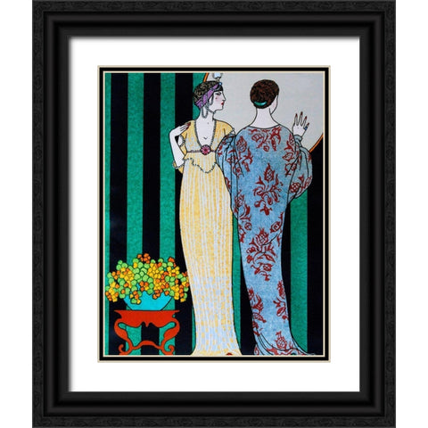 Barbier Two Fashion Plaits Black Ornate Wood Framed Art Print with Double Matting by Vintage Apple Collection