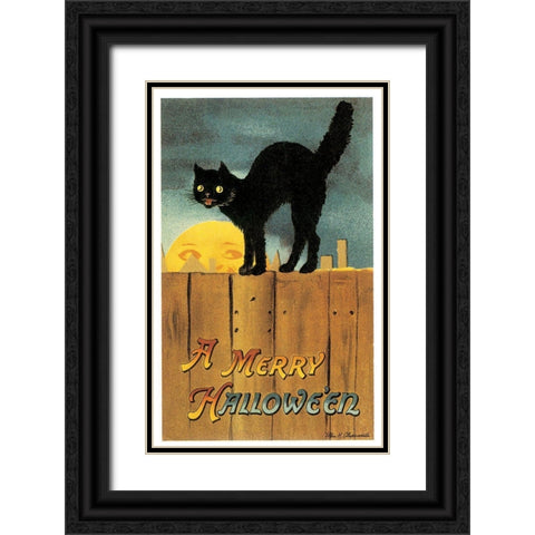 Fence Cat.tif Black Ornate Wood Framed Art Print with Double Matting by Vintage Apple Collection