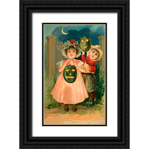 Halloween Black Jack O Lantern.tif Black Ornate Wood Framed Art Print with Double Matting by Vintage Apple Collection