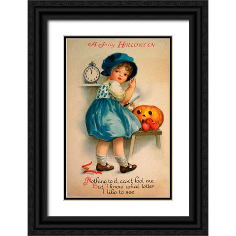 Halloween Blue Girl Clock.tif Black Ornate Wood Framed Art Print with Double Matting by Vintage Apple Collection