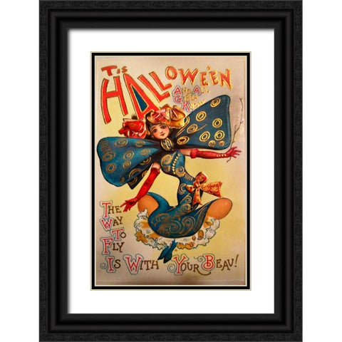 Halloween Fly With Your Beau.tif Black Ornate Wood Framed Art Print with Double Matting by Vintage Apple Collection