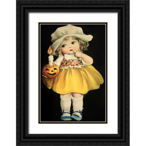 Joyful Halloween Yellow Dress.tif Black Ornate Wood Framed Art Print with Double Matting by Vintage Apple Collection