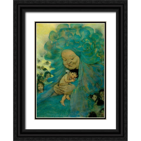Green Haired Lady Black Ornate Wood Framed Art Print with Double Matting by Vintage Apple Collection