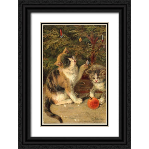 Kitty Cats Black Ornate Wood Framed Art Print with Double Matting by Vintage Apple Collection