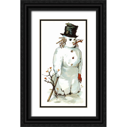 Snowman Black Ornate Wood Framed Art Print with Double Matting by Vintage Apple Collection