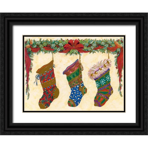 Xmas Stockings Black Ornate Wood Framed Art Print with Double Matting by Vintage Apple Collection