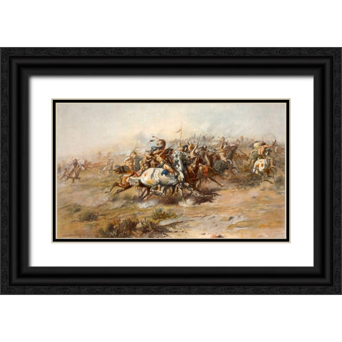 Charles Marion Russell - Custer Fight Black Ornate Wood Framed Art Print with Double Matting by Vintage Apple Collection